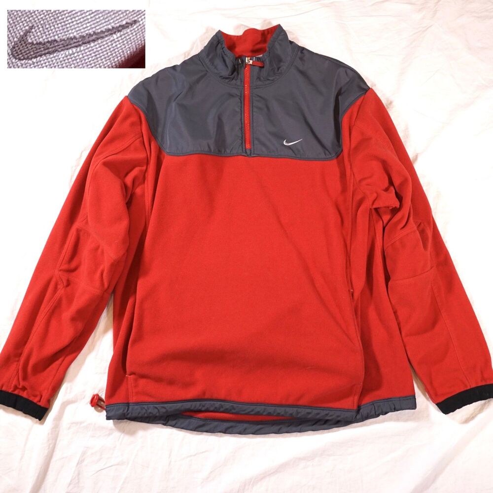Vintage Y2K Nike Red 1/4 Zip Fleece Pullover Mens Medium Gray Tag